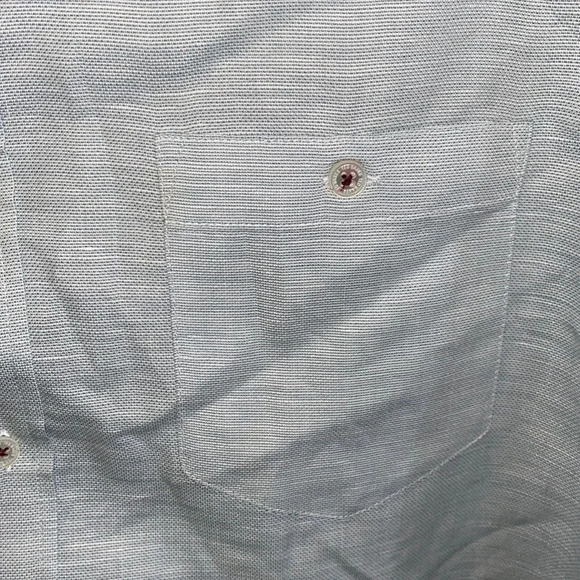Ted Baker Light Blue Linen Blend Short Sleeve Button Down Shirt Size 5 16.5 - Picture 5 of 5